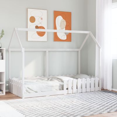 vidaXL Rám detskej postele domček biely 90x200 cm masívna borovica