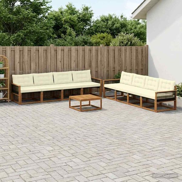 vidaXL Záhradná súprava gaučov s vankúšom 9 pcs Prírodná a krémová