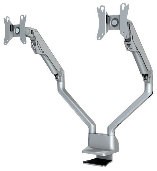 Neomounts FPMA-D750DSILVER/Držák displeje/na stůl/10-32"/svorka+průchodka/VESA 100X100/plyn. píst/nosn.2x8kg/2 displeje Držák, VESA, stolní, pro 2 ploché monitory, úhloprícka 10"-32", náklon 170°, otácení 180°, rotace 180°, nosnost 16kg, stríbrný