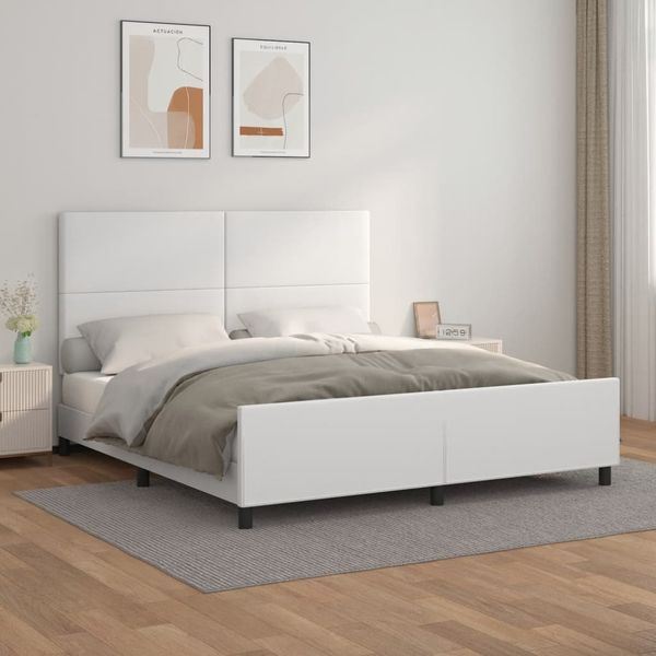 vidaXL Posteľný rám s čelom biely 160x200 cm umelá koža