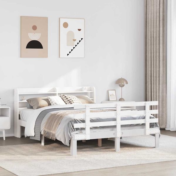 vidaXL Posteľný rám s čelom biely 120x190 cm borovicový masív