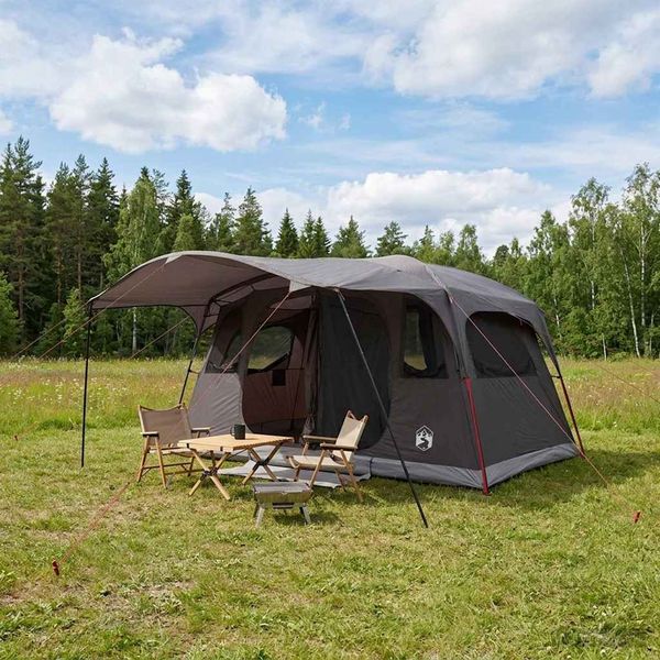 vidaXL Tunelový stan Hnedá Šedá 427 x 305 x 205 cm Polyester a oceľ