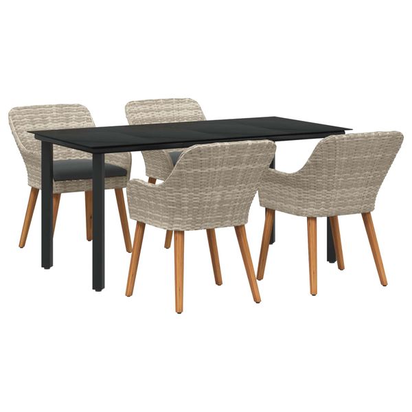 vidaXL Záhradný jedálenský set s vankúšom 5 pcs Svetlosivá polyratan