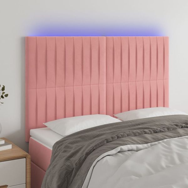 vidaXL Čelo postele s LED ružové 144x5x118/128 cm zamat