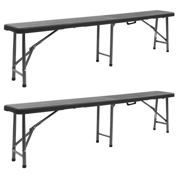 vidaXL Skladacie záhradné lavice 2 ks, 180 cm, HDPE, čierne