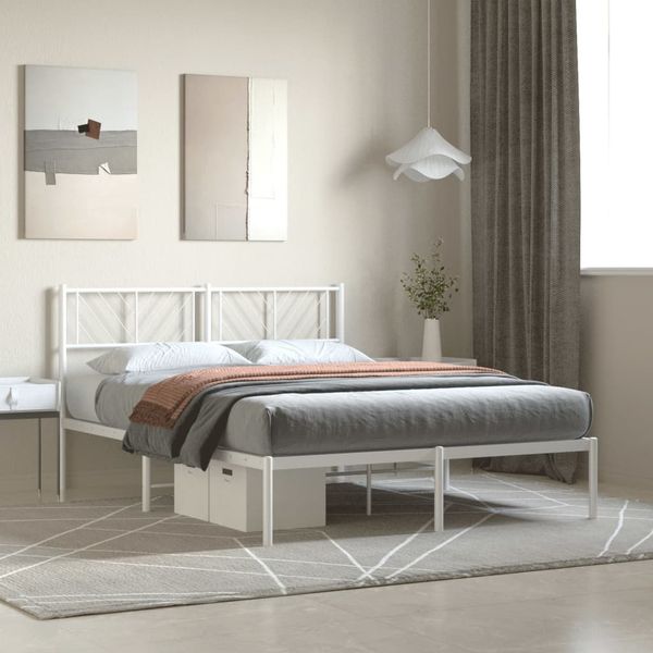vidaXL Kovový rám postele s čelom biely 140x190 cm