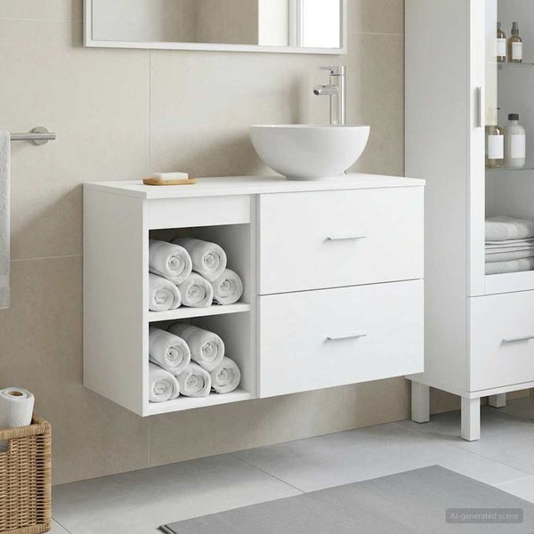 vidaXL Sada kúpeľňového nábytku 2 pcs Biela Kompozitné drevo