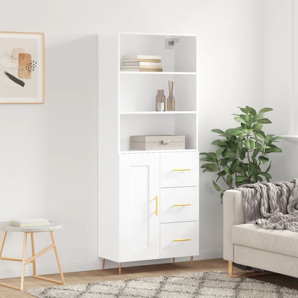 vidaXL Vysoká skrinka lesklá biela 69,5x34x180 cm spracované drevo