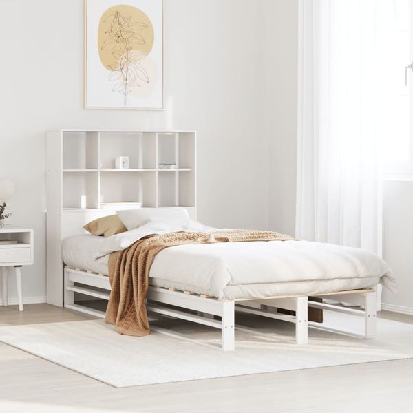 vidaXL Posteľ s knižnicou bez matraca biela 75x190 cm masívne drevo