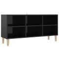 vidaXL TV stolík nohy z masívneho dreva lesklý čierny 103,5x30x50 cm