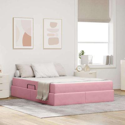 vidaXL Postel s úložným prostorem a matrací Ružová 140 x 200 cm Zamat