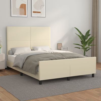 vidaXL Posteľný rám s čelom krémový 140x190 cm umelá koža