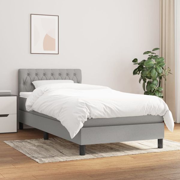 vidaXL Posteľný rám boxsping s matracom bledosivý 90x200 cm látka