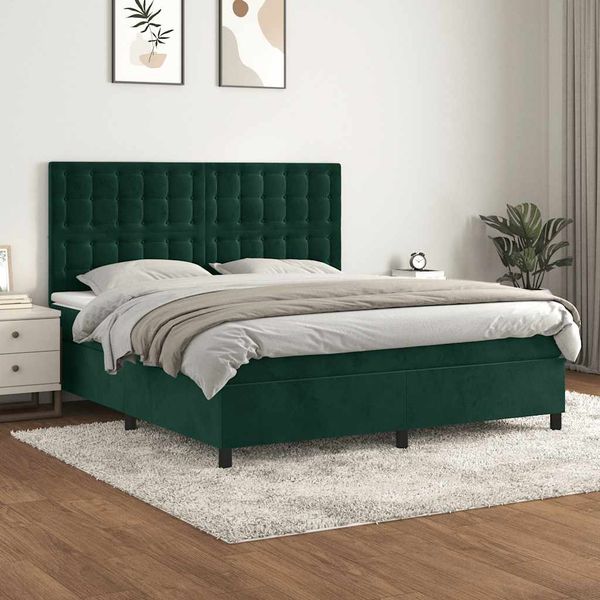 vidaXL Posteľný rám boxsping s matracom tmavozelený 180x200 cm zamat
