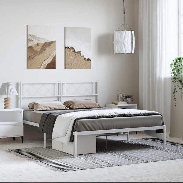 vidaXL Kovový rám postele s čelom biely 135x190 cm