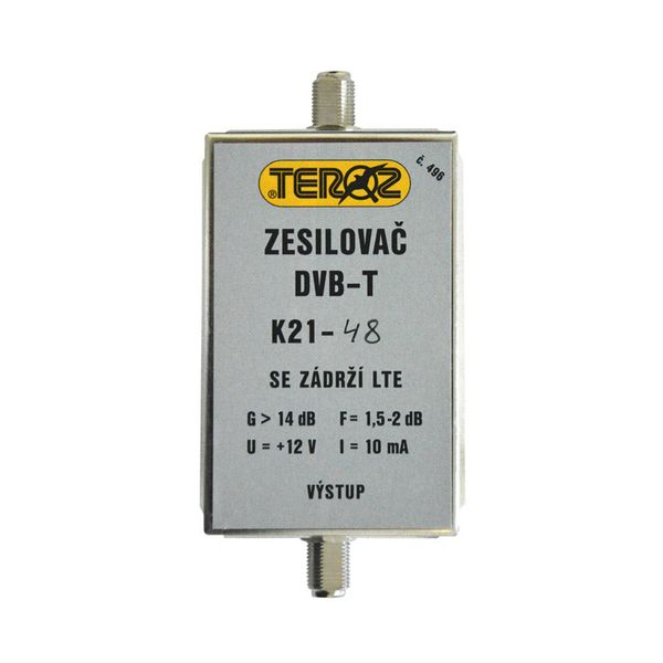 Anténny zosilňovač TEROZ 496X, UHF K21 až 48, filtr 5G, LTE, GSM, G14dB, F2dB, U95dBµV, F-F