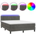 vidaXL Posteľ boxsping s matracom a LED tmavosivá 140x200 cm zamat