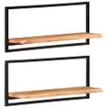 vidaXL Nástenné police 2 ks 80x25x35 cm akáciový masív a oceľ