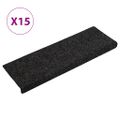 vidaXL Schodové rohože, samolepiace, 15 ks, 65x21x4 cm, čierne, s obdĺžnikovým okrajom