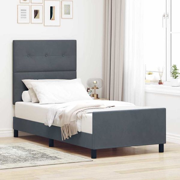 vidaXL Posteľ s pružinovým rámom Tmavo šedá 90 x 200 cm Zamat
