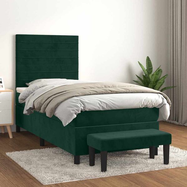 vidaXL Posteľný rám boxsping s matracom tmavozelený 80x200 cm zamat