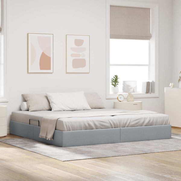 vidaXL Otomanový posteľný rám Svetlosivá 200 x 200 cm látka
