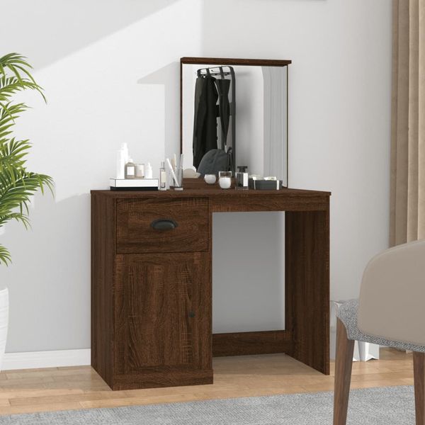 vidaXL Toaletný stolík so zrkadlom hnedý dub 90x50x132,5 cm drevo