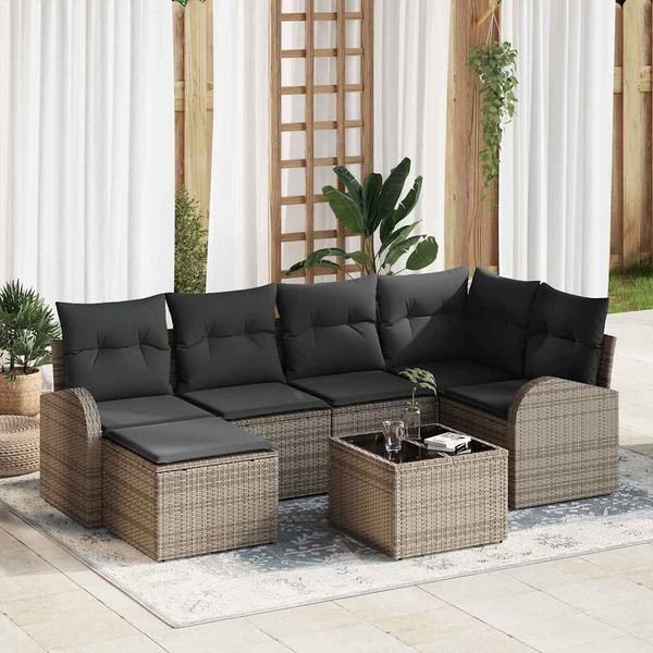 vidaXL Súprava záhradných pohoviek 7 pcs Sivá polyratan