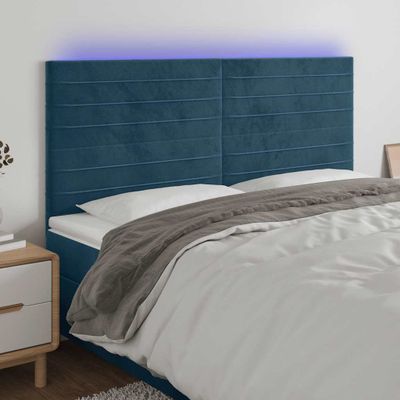 vidaXL Čelo postele s LED tmavomodré 160x5x118/128 cm zamat