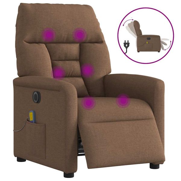 vidaXL Elektrické masážne sklápacie kreslo hnedé látka