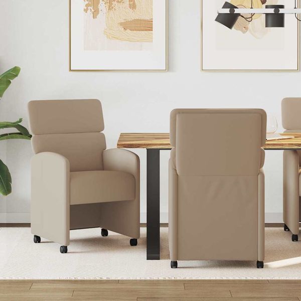 vidaXL Jedálenské stoličky na kolieskach 2 pcs Kapučínová Umelá koža