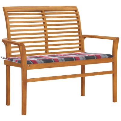 vidaXL Záhradná lavička+červená kockovaná podložka 112cm, tíkový masív