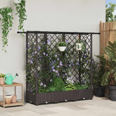 vidaXL Vyvýšený záhon s mriežkou a strechou Hnedá 164 x 40 x 121 cm PP