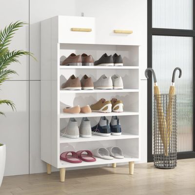 vidaXL Botník lesklý biely 60x35x105 cm spracované drevo