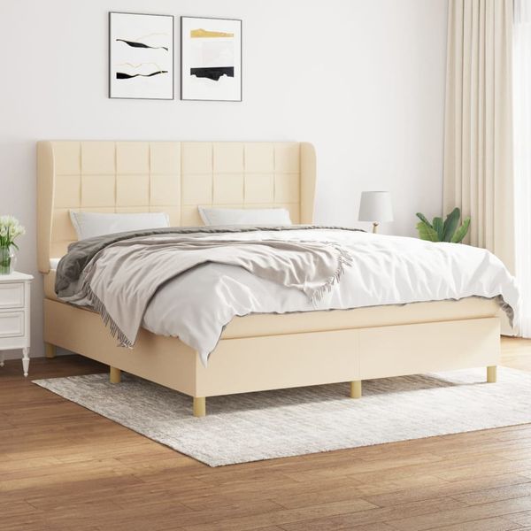 vidaXL Posteľný rám boxspring s matracom krémový 160x200 cm látka