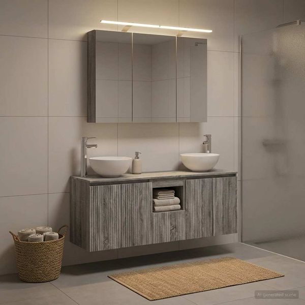 vidaXL Set kabinetov do kúpeľne 4 pcs Sivý Sonoma 100 x 14,5 x 70 cm