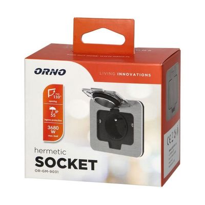 Zapustená zásuvka s viečkom, hermeticky uzavretá ORNO OR-GM-9031, nerez IP55 Zapuštěná zásuvka s víčkem, hermeticky uzavřená ORNO OR-GM-9031, nerez IP55