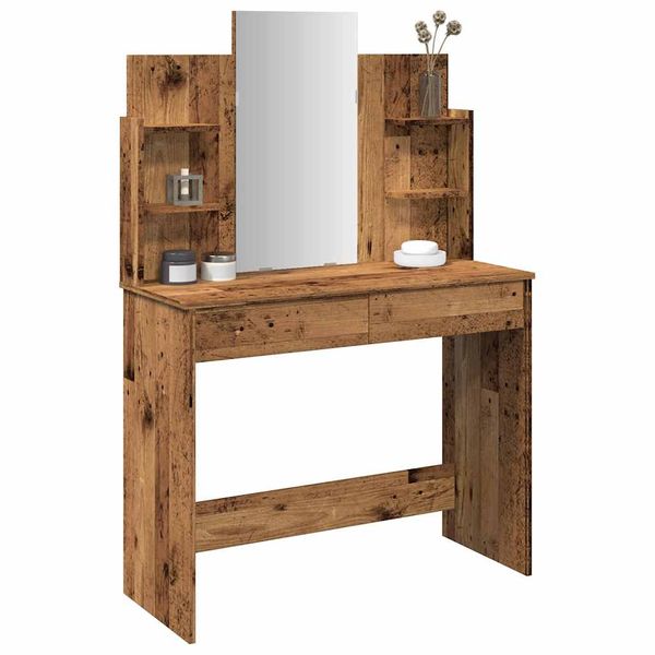 vidaXL toaletný stolík so zrkadlom Old Wood 96x39x142 cm
