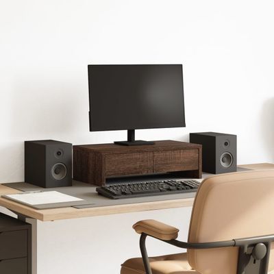 vidaXL Stojan na monitor a zásuvky hnedý dub 50x27x15 cm kompoz. drevo
