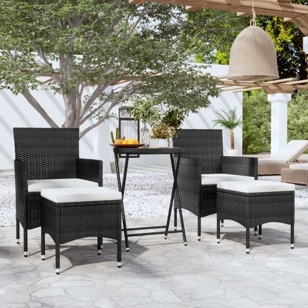 vidaXL 5-dielny záhradný bistro set polyratan a akáciové drevo čierny