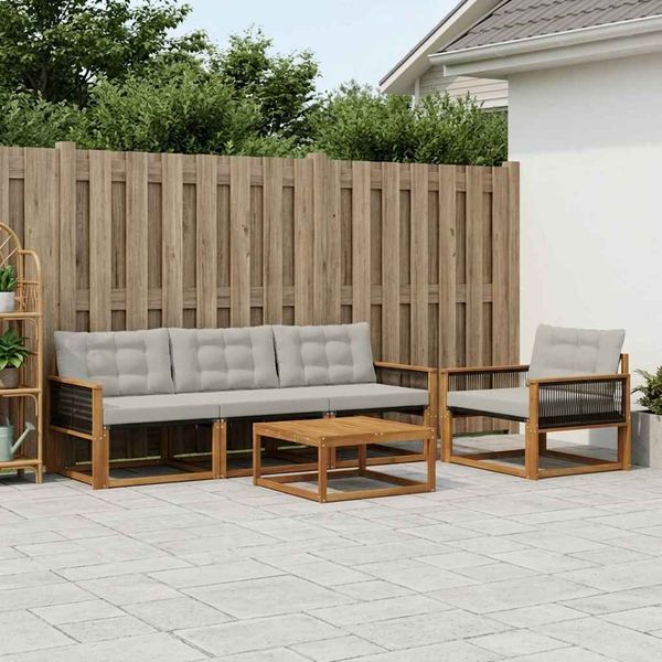 vidaXL Záhradná súprava gaučov s vankúšom 6 pcs Prírodná a svetlosivá