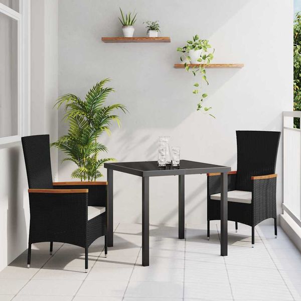 vidaXL Záhradný jedálenský set s vankúšom 3 pcs Čierna