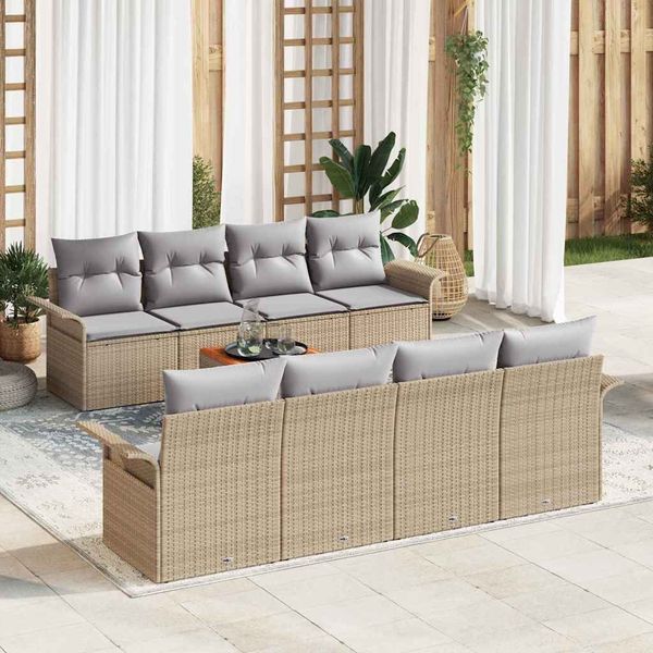 vidaXL Súprava záhradných pohoviek s vankúšom 9 pcs Béžová polyratan