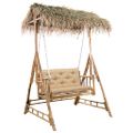 vidaXL 2-miestna hojdacia lavička s palmovými listami a podložkou bambus 202 cm