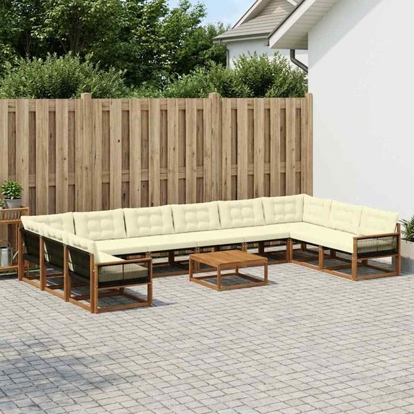 vidaXL Záhradná súprava gaučov s vankúšom 11 pcs Prírodná a krémová