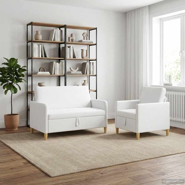 vidaXL Súprava pohovky s úložným priestorom 2 pcs Biela Polyester