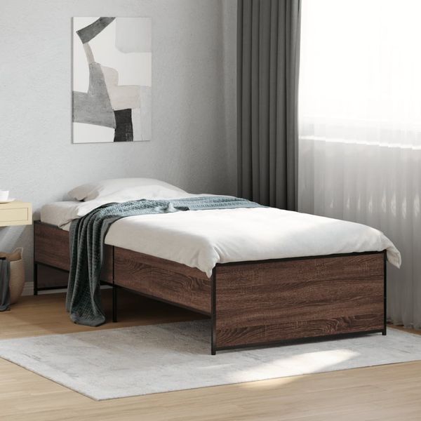 vidaXL Posteľný rám hnedý dub 75x190 cm kompozitné drevo a kov