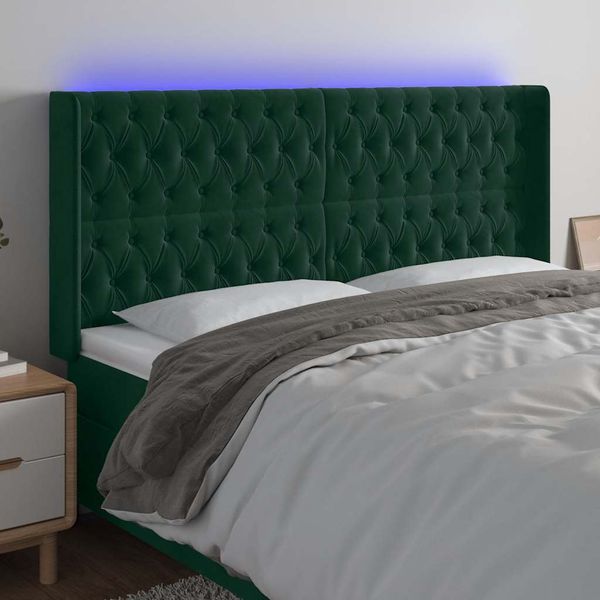 vidaXL Čelo postele s LED tmavozelené 183x16x118/128 cm zamat