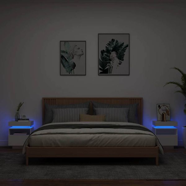 vidaXL Nočné stolíky s LED svetlami 2 ks biele 40x39x48,5 cm