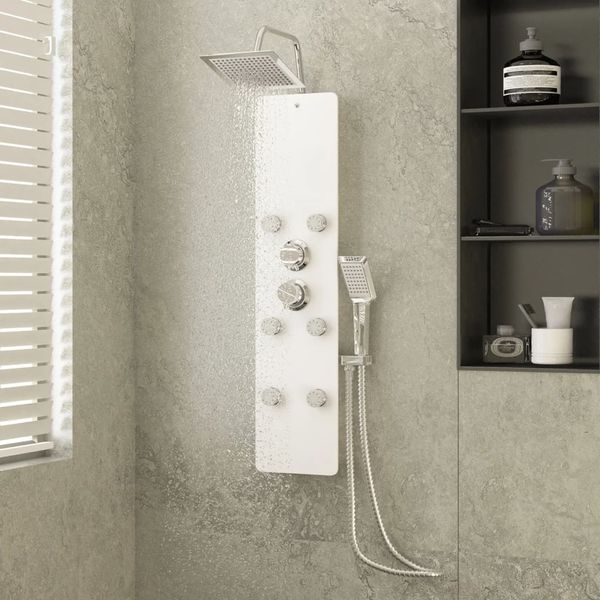 vidaXL Sprchový panel zo skla 25x47,5x130 cm biely